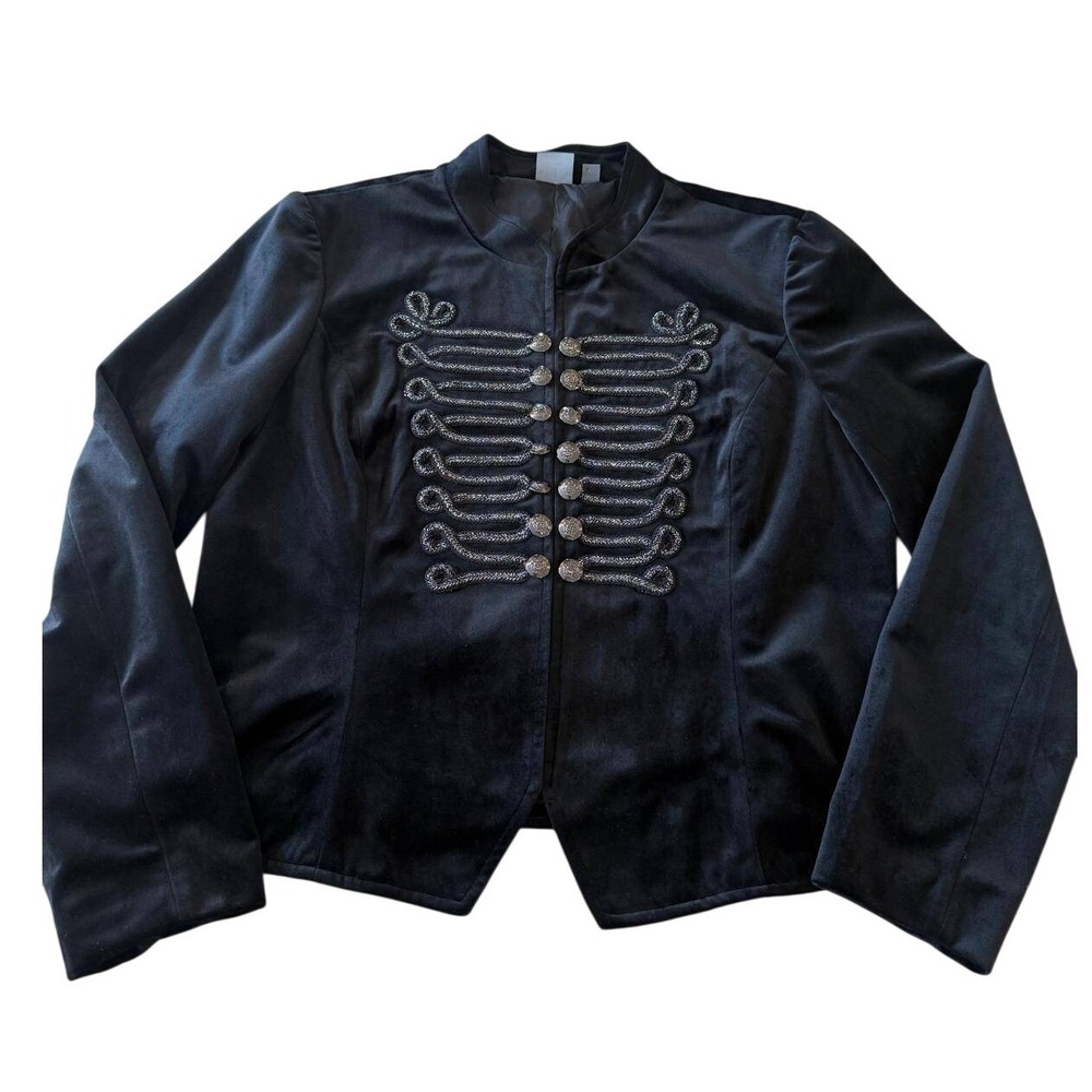 SOHO NY&C Black Velvet Military Band Hussar Jacket Frog Braid Silver Button Sz L